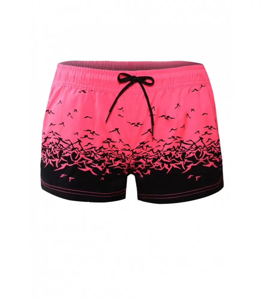 Pink Bird Print Patterned Sports Shorts [LAST CHANCE]