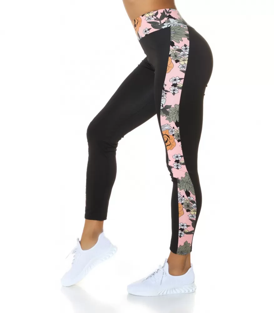 Pink and black leggings with floral 
