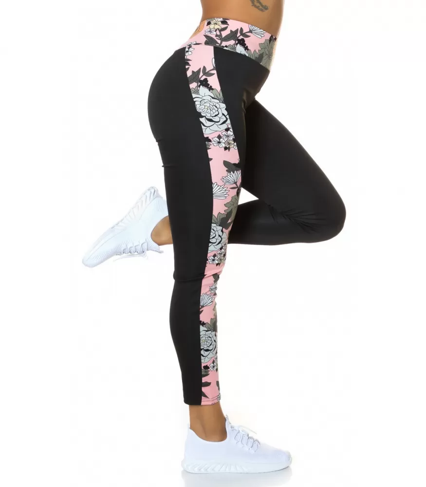 Pink and black leggings with floral 