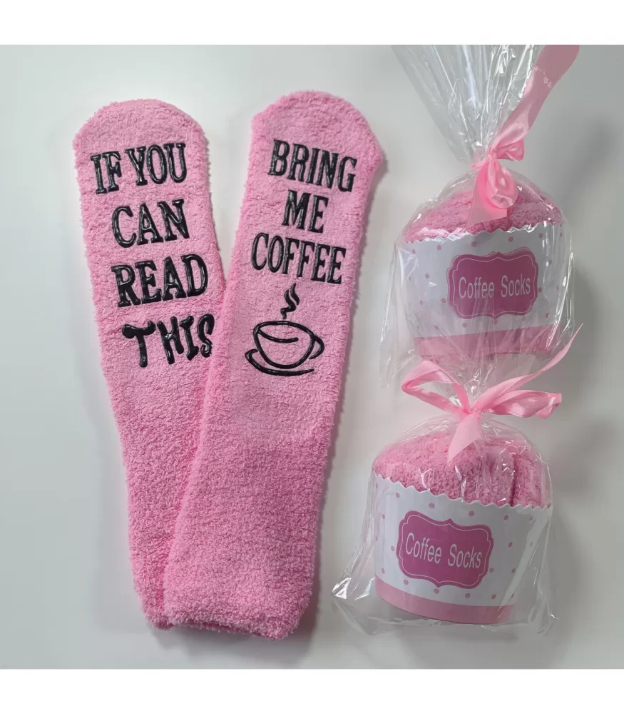 Pink coffee print fluffy socks
