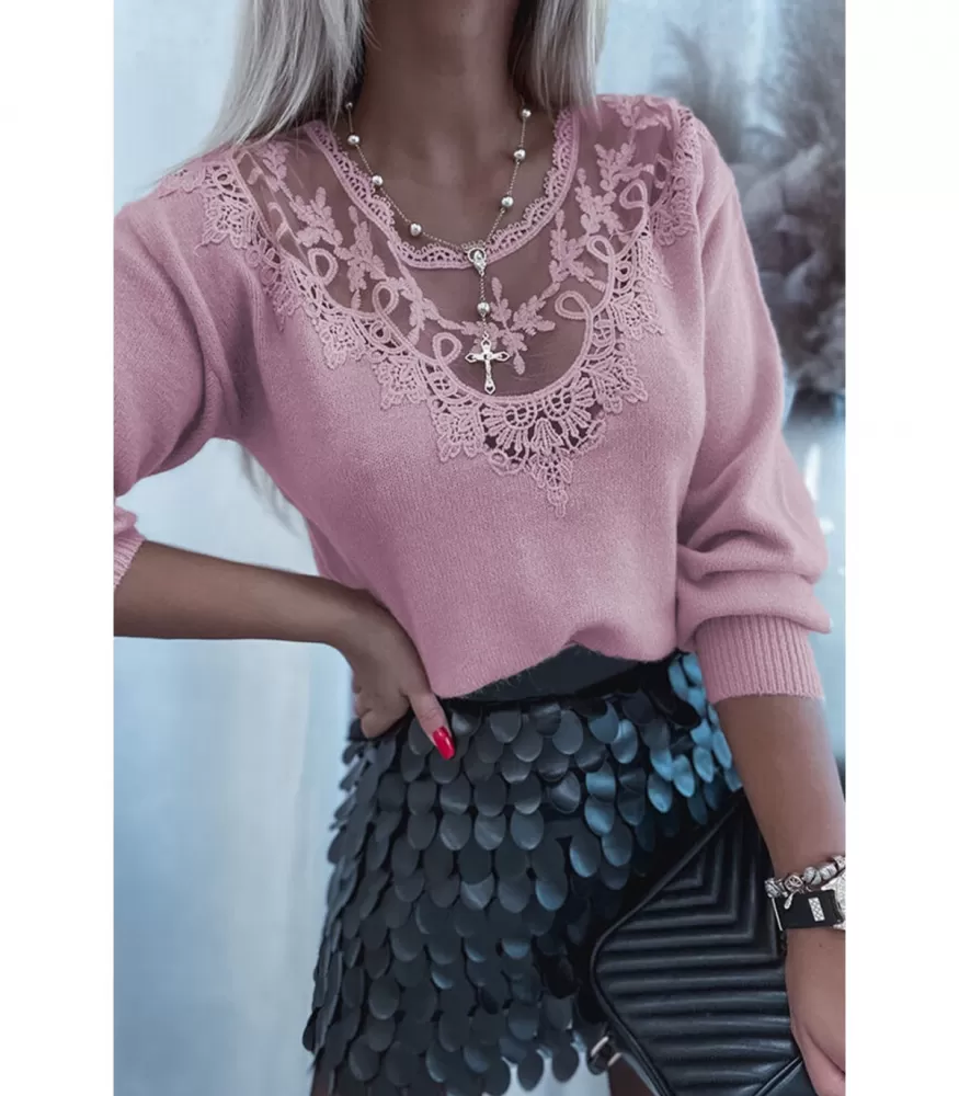Pink decorative embroidered knitwear