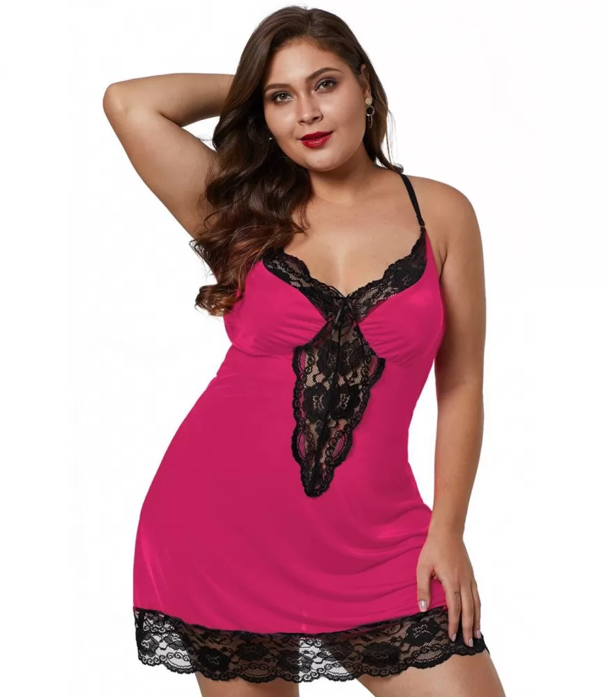 Pink lace-orned babydoll (plus size)