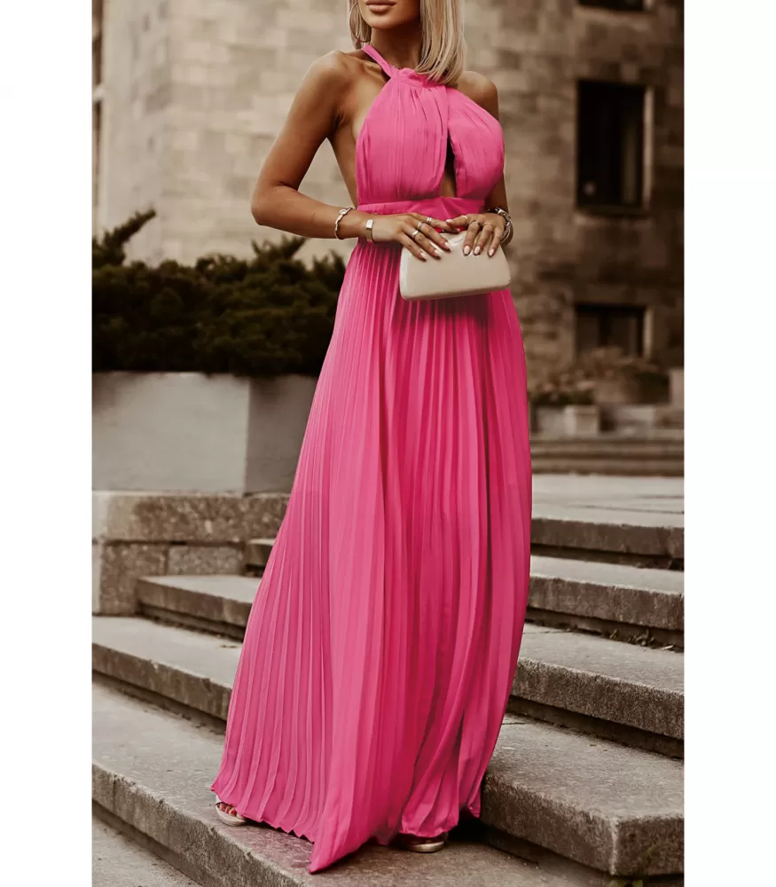 Pink long party dress with peephole