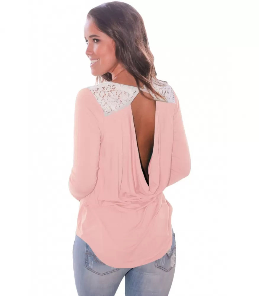 Pink open-back lace-ornamented shirt [LAST CHANCE]