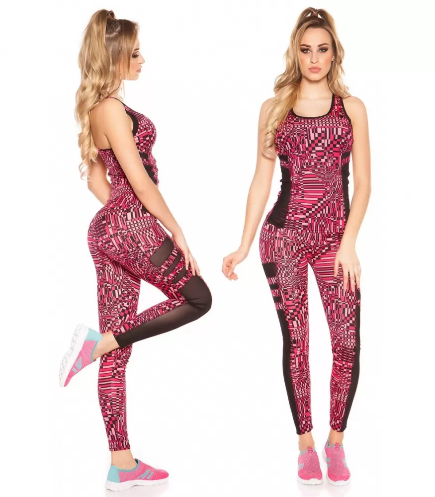 Pink print pattern mesh workout tights + top [LAST CHANCE]