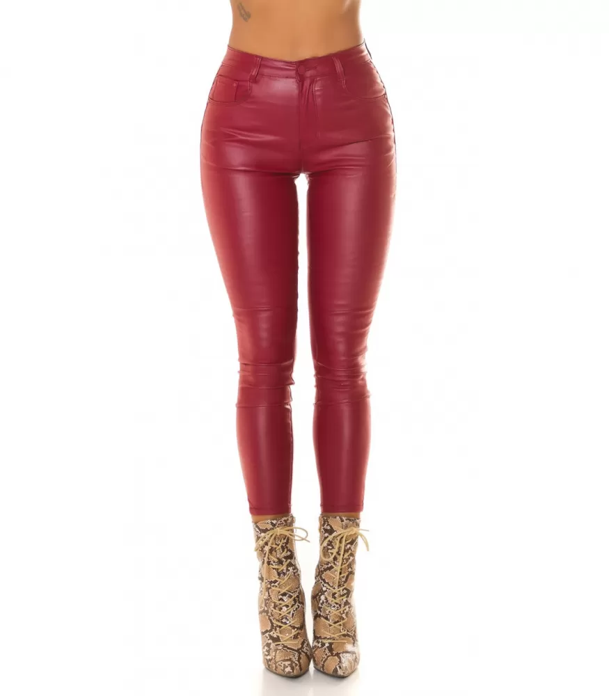 Red basic push up faux leather pants