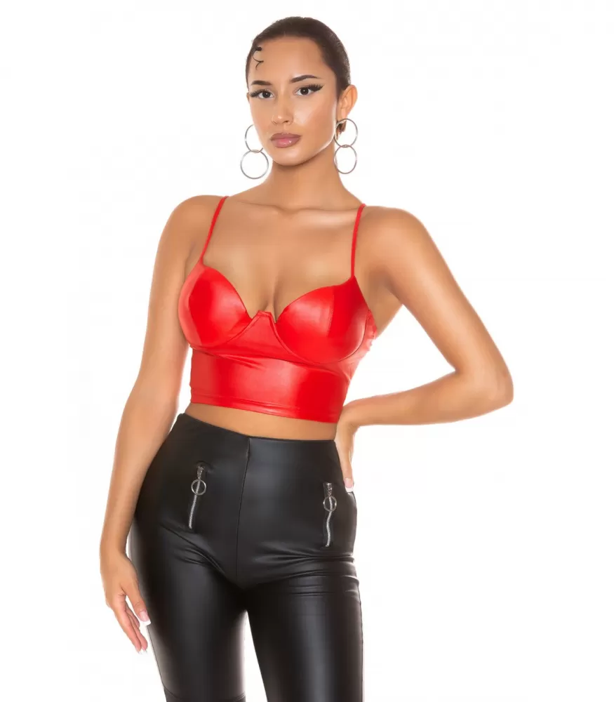 Red faux leather short corselet top