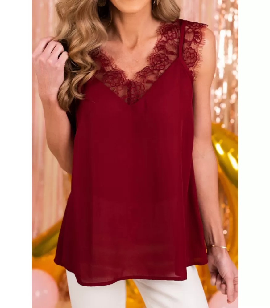 Red lace trim top