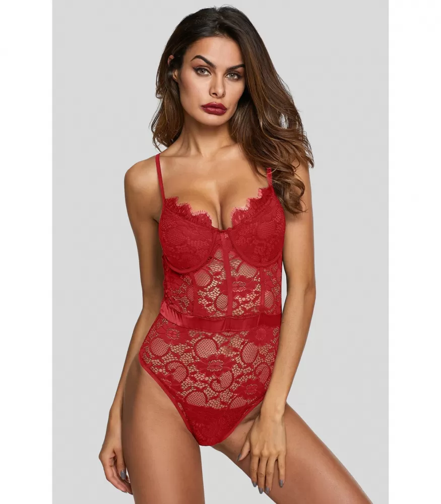 Red lacebody with waistband