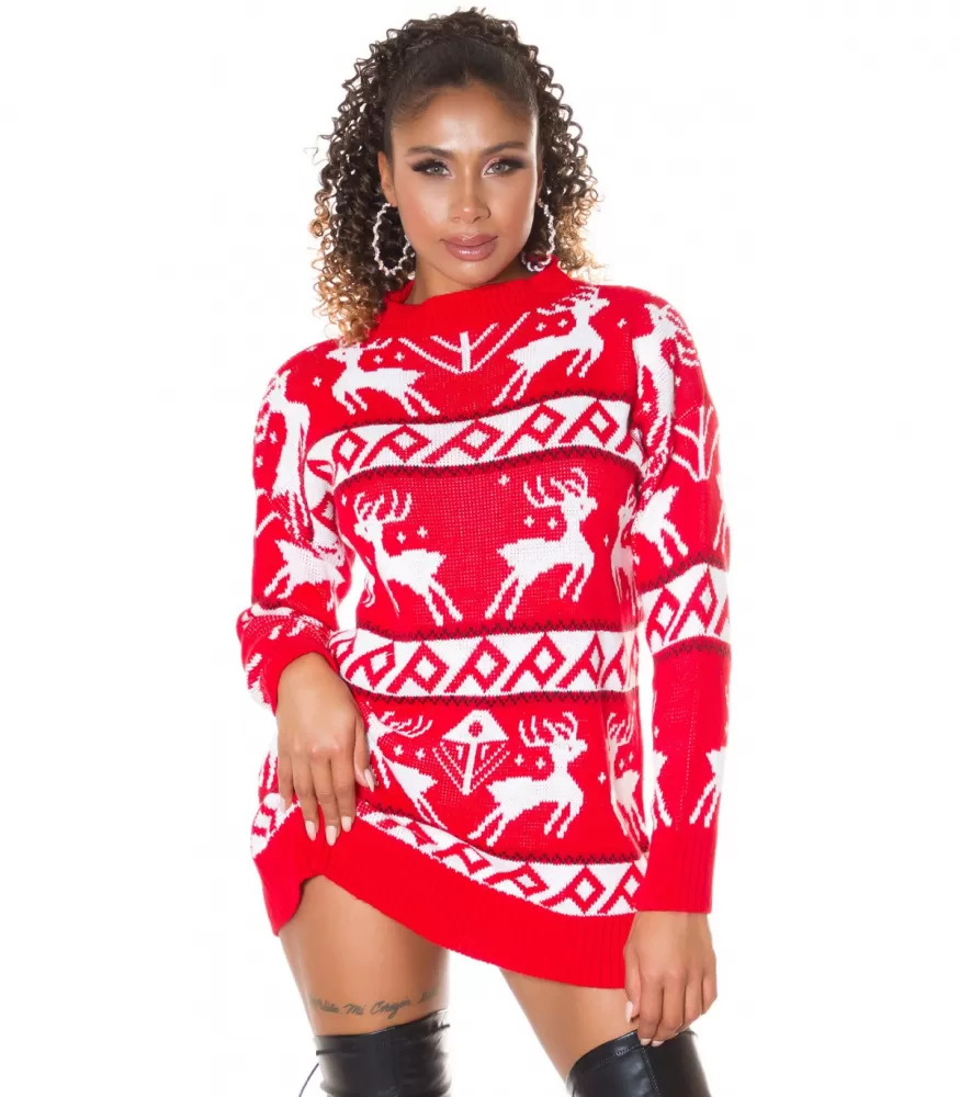 Red sweater with reindeer pattern