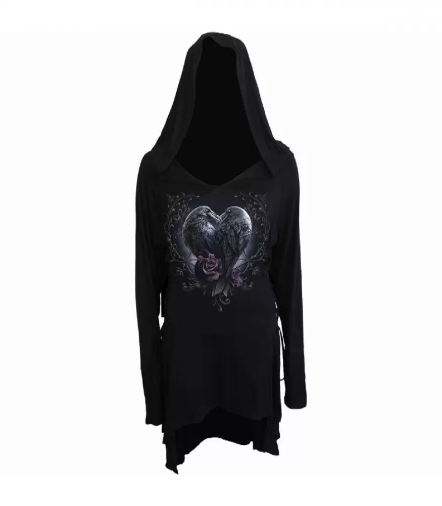 Spiral black raven hoodie dress