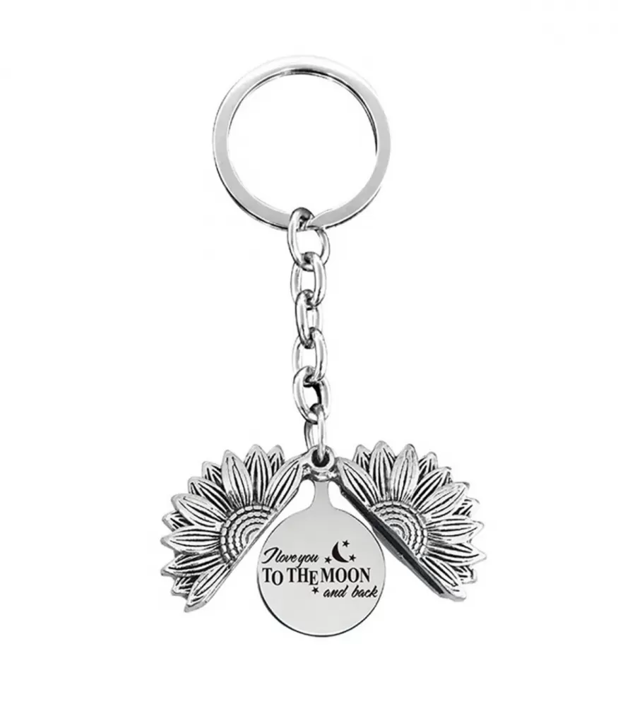 Sunflower &quot;I love you to the moon and back&quot; keychain