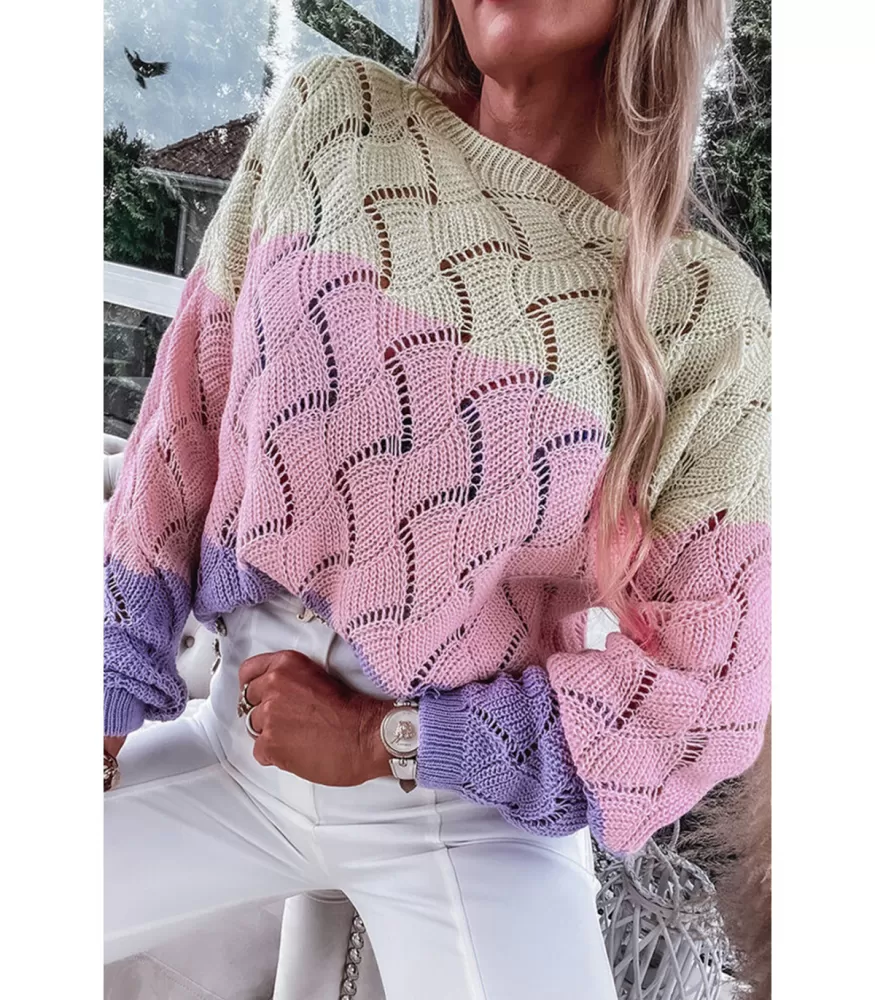 Tricolor pink loose-fitting sweater