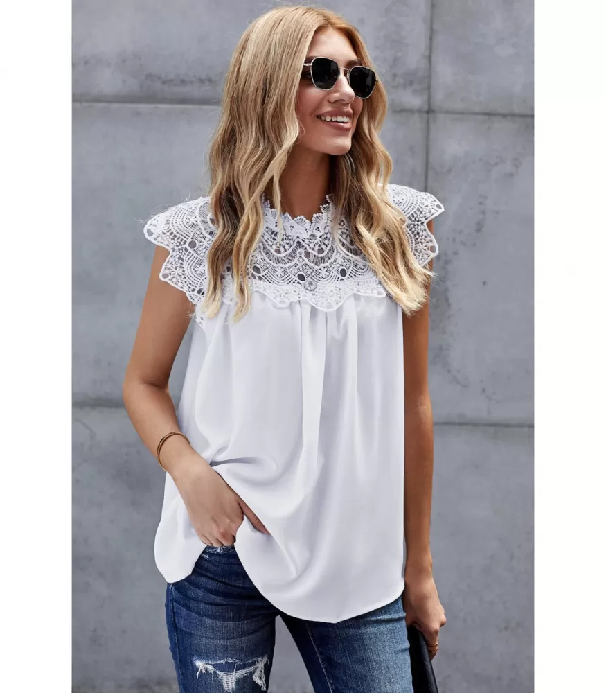 White decorative embroidered loose top