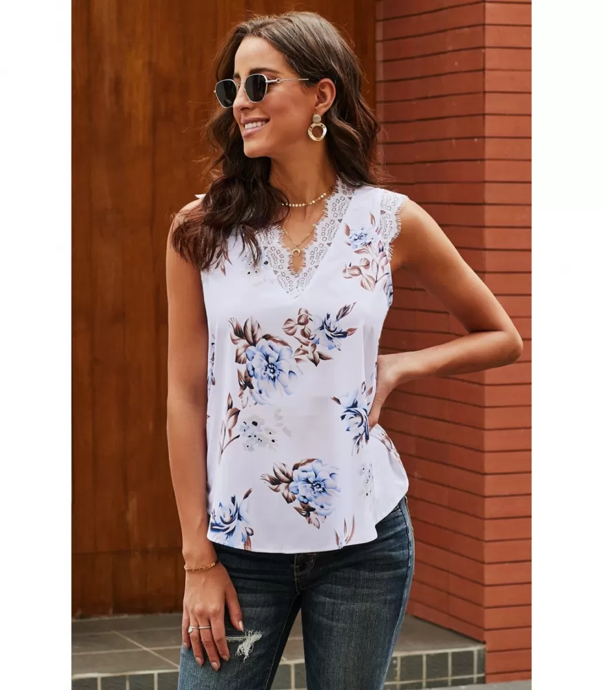 White floral pattern white-stinged top
