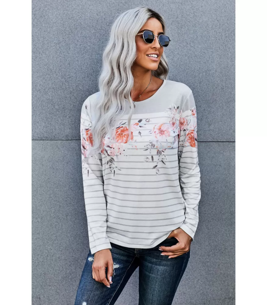 White grey striped floral shirt [LAST CHANCE]
