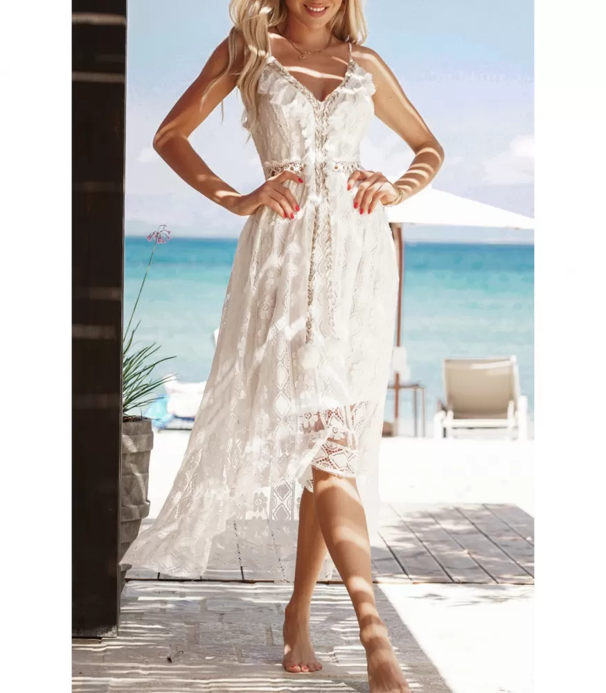 White high low lace dress with batons