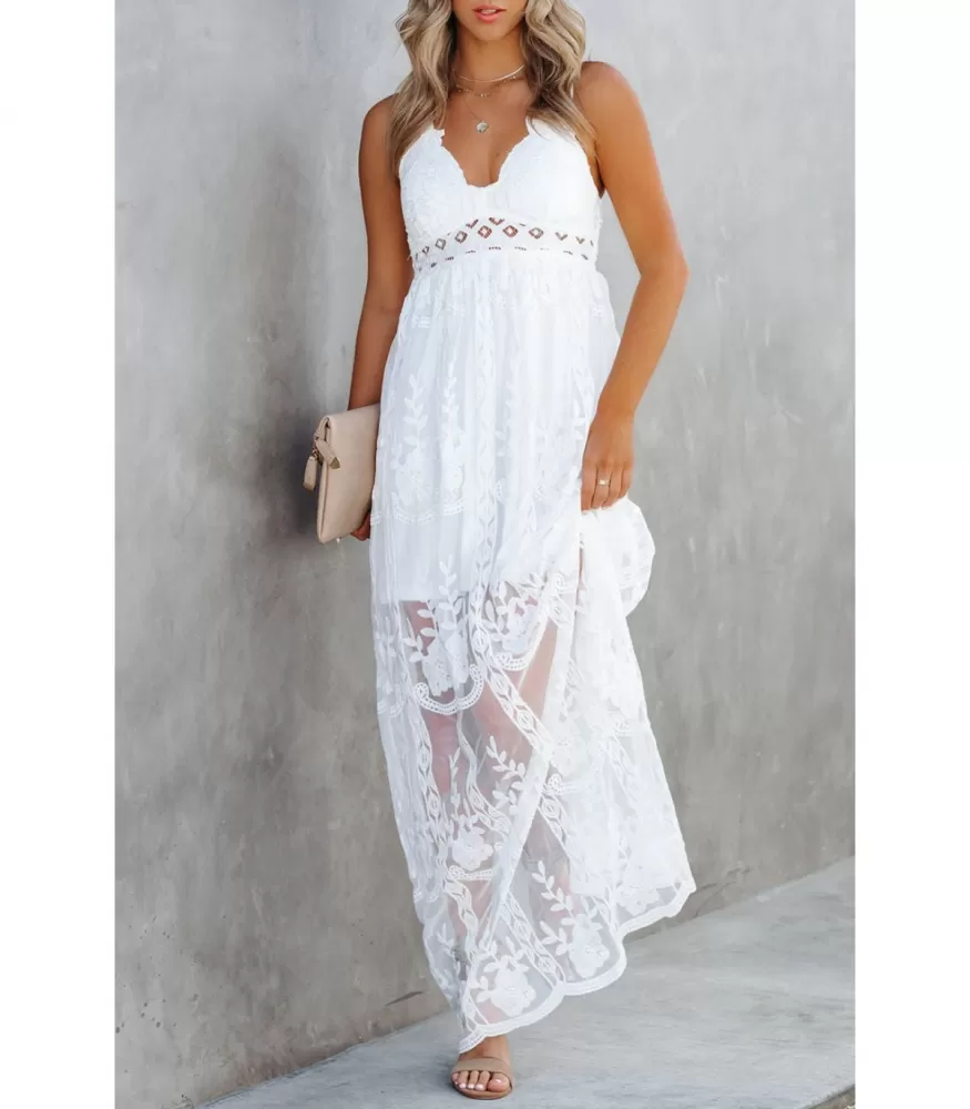 White lace embroidered maxi dress