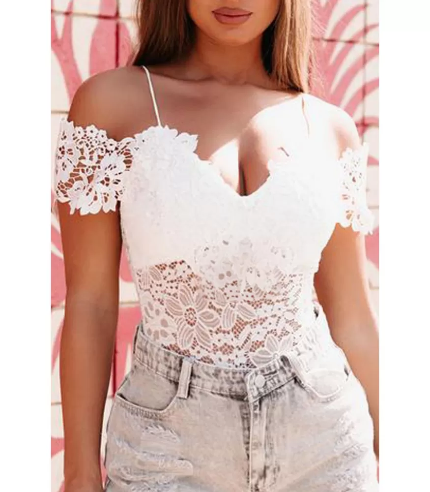 White off-shoulder lacebody with straps