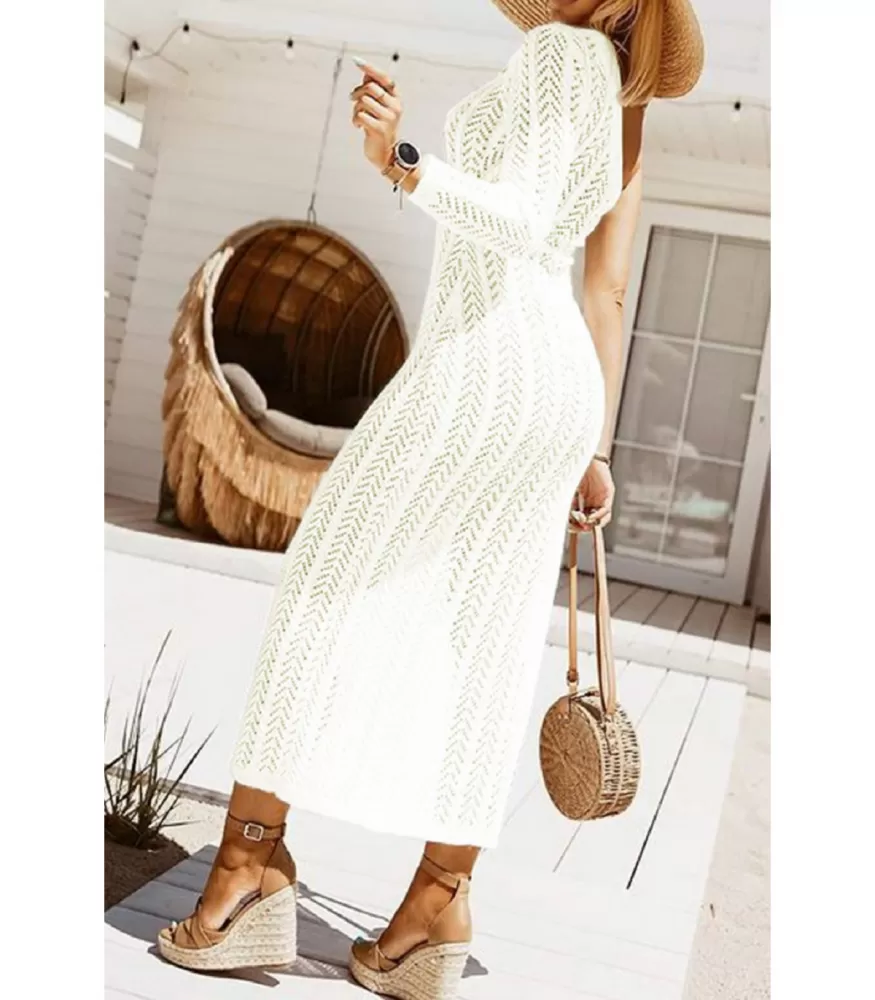 chiffon wedding dress beach Women's Stunning Knitted Floor Length Beach Dress With Open Back Desig main image 1