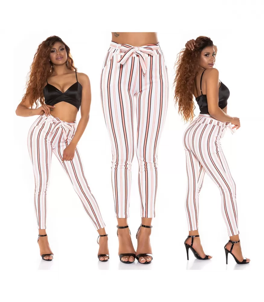 White vertical striped treggings with belt [LAST CHANCE]
