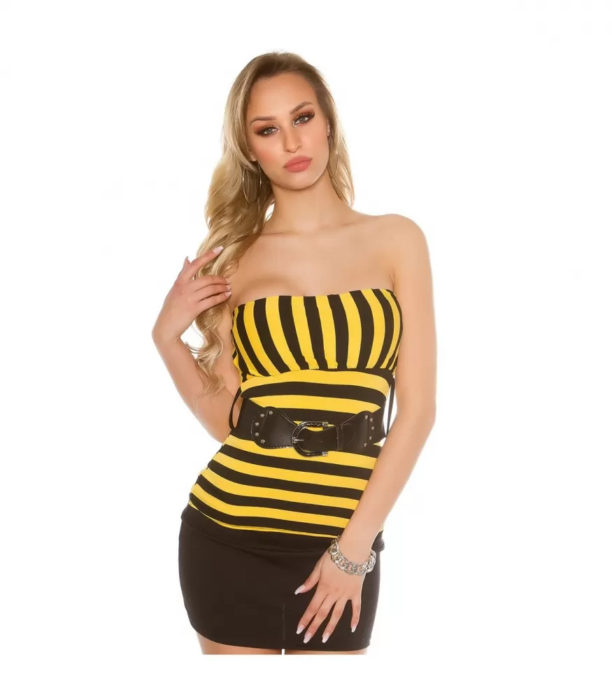 Yellow and black striped tube top with belt [LAST CHANCE]
