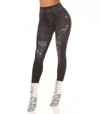Black denim leggings with wear