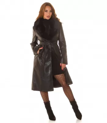 Black faux leather winter jacket with faux fur