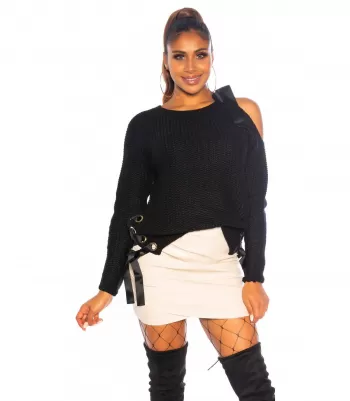Koucla Black Ribbon Cord Trimmed Sweater [DISCOVERY]
