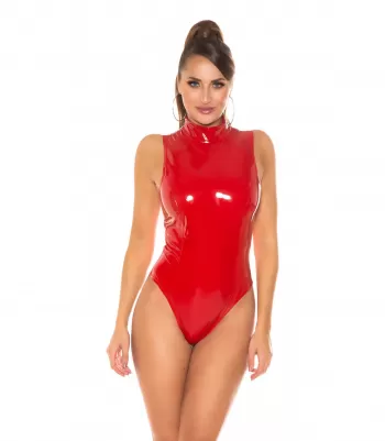 Koucla red sleeveless latex look body