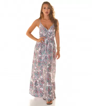 Koucla white paisley print pattern wrap look V-maxi dress