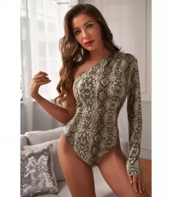 Snake-patterned single-sleeved bodysuit [DISCOVERY]