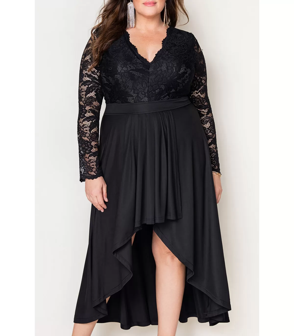 Black Lace High Low Party Dress (Plus Size) | HerSecret.fi