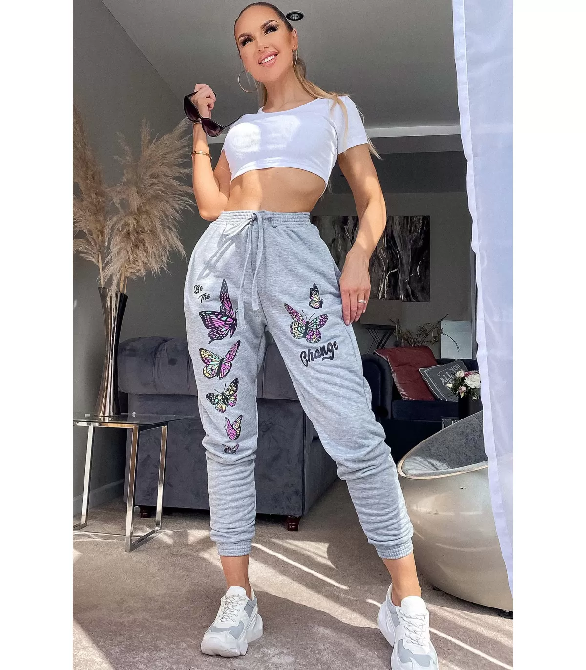 Grey butterfly joggers new arrivals