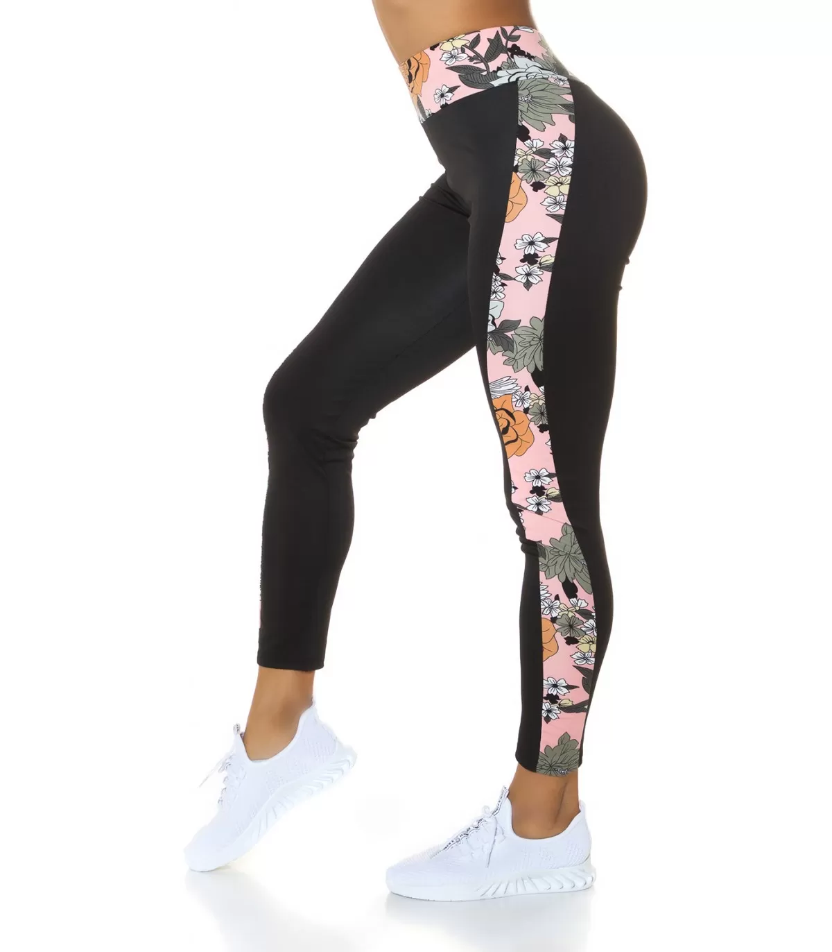 Pink and black leggings with floral 